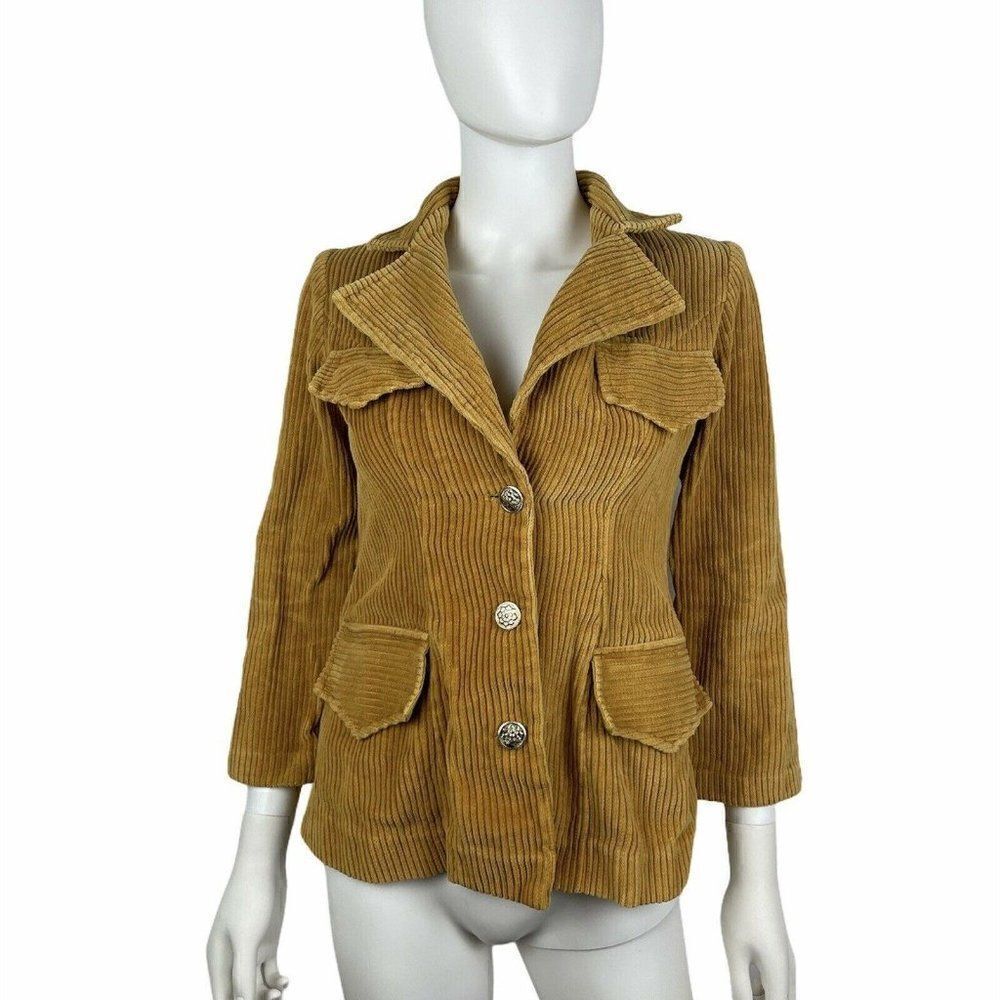 Vtg 70s Corduroy Jacket Pockets Tan Mustard Gold